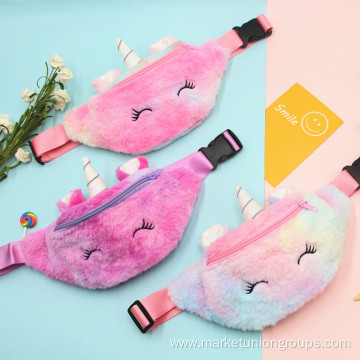 Hot Sale Little Girl Warm Colorful Rainbow Plush Soft Unicorn Fanny Pack Kids Bum Bags Ladies Cute Waist Bag